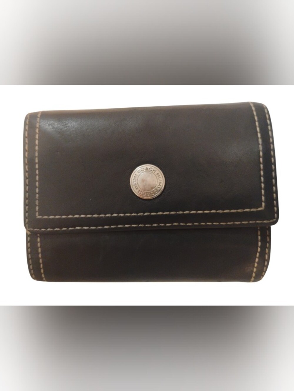 Faux Coach Black Leather Wallet with Silver Logo Button